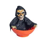 Halloween Candy Bowl,Skeleton Animated Halloween Decorations,Animated Skull Bowl with LED Eyes & Sound,Trick Candy Holder Container (Black and White)