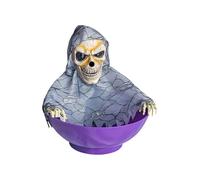 Halloween Candy Bowl,Skeleton Animated Halloween Decorations,Animated Skull Bowl with LED Eyes & Sound,Trick Candy Holder Container (White and Purple)