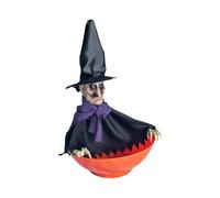 Halloween Candy Bowl,Skeleton Animated Halloween Decorations,Animated Skull Bowl with LED Eyes & Sound,Trick Candy Holder Container (Black and Purple)