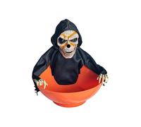Halloween Candy Bowl,Skeleton Animated Halloween Decorations,Animated Skull Bowl with LED Eyes & Sound,Trick Candy Holder Container (Black)