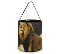 Halloween Candy Bucket - Black And Gold African Leo Lion King with Cross Trick Or Treat Candy Bag, Gift Bag for Party Favor Supplies