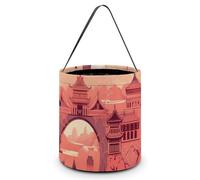 Halloween Candy Bucket Chinese Architectural Patterns Tote Bag with Handle - Trick Or Treat Goodie Basket for Party