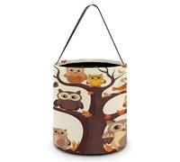 Halloween Candy Bucket Depict A Cartoon Family Owls On The Brown Tree Trick Or Treat Bags Halloween Candy Tote Bag with Handles Reusable Candy Baskets for Halloweens Party Supplies Favors Gift Bags