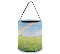 Halloween Candy Bucket Depict A Field Under The Rainbow after The Rain Trick Or Treat Bags Halloween Candy Tote Bag with Handles Reusable Candy Baskets for Halloweens Party Supplies Favors Gift Bags