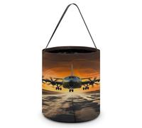 Halloween Candy Bucket Depict A Military Plane Landing On Airforce Runways Against Beautiful DuSky Trick Or Treat Bags Halloween Candy Tote Bag with Handles Reusable Candy Baskets for Halloweens Party