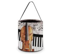 Halloween Candy Bucket Piano Violin Music Notes Tote Bag with Handle - Trick Or Treat Goodie Basket for Party