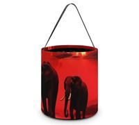 Halloween Candy Bucket Red Full Moon Elephants Tote Bag with Handle - Trick Or Treat Goodie Basket for Party