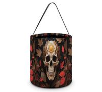 Halloween Candy Bucket Sun Skull Decorated Tote Bag with Handle - Trick Or Treat Goodie Basket for Party