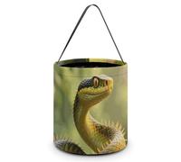 Halloween Candy Bucket Treat Tote Bags with Handles Reusable Rough - Scaled Bush Viper Goody Bucket for Holiday Birthday Party Favor Supplies Collapsible Snack Goodie Basket Bags Gift Bag Decor