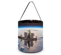 Halloween Candy Buckets International Space Station Picture Halloween Trick Or Treat Candy Bags with Handle Halloween Tote Bag Collapsible Reusable Candy Basket Goodie Bags for Party Supplies Favors,