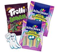 Halloween Candy Bundle - 1x Trolli Tarantula 150g & 2x Hitschies Sour Spider Legs 125g - Gummy Spiders and Sour Strips + Ghost Sticker - Creepy Treat Mix for Trick-or-Treat and Halloween Parties