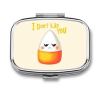Halloween Candy Corn I Don't Love You Portable Pill Organizer with 2 Compartments Square Medicine Box Compact Travel Pharmacy Case