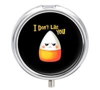 Halloween Candy Corn I Don't Love You Portable Pill Organizer with 3 Compartments Round Medicine Box Compact Travel Pharmacy Case