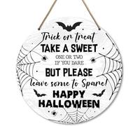 Halloween Candy Decor for Front Door, Happy Halloween Bat Decoration, Take A Sweet One or Two.Home Office Farmhouse Yard Garden Synthetic Round Wood Sign 12 x 12 inch