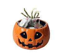 Halloween Candy Dish | Pumpkin Snack Holder - Snack Storage with Moving Skeleton Hand for Party Backyard Birthday Haunted House Porch Classroom Gathering Home