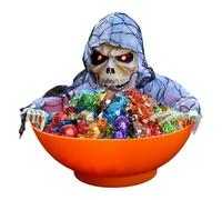 Halloween Candy Dish with Motion Activated Sensor, Scary Skeleton Skull Bowl with Light up Red Eyes Candy Bowl for Home Desk Table Centerpiece