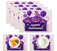 Halloween Candy Jar Placemats Set of 4 Neon Sign Place Mats Washable Cotton Linen Halloween Candy Jar Table Mats Heat for Kitchen Dining Holiday Indoor Outdoor Home Decor 18 X 12 Inch