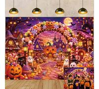 Halloween Candy Land Backdrop 7x5FT Cute Ghost Black Cat