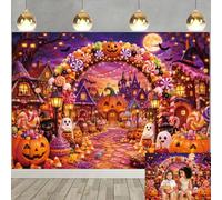 Halloween Candy Land Backdrop 8x6FT Cute Ghost Black Cat