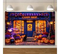 Halloween Candy Shop Backdrop 10x8ft Black Cat Magic Book Pumpkin Lantern Night Happy Halloween Banner Trick or Treat Party Decorations Photo Booth Props