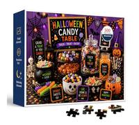 Halloween Candy Table 500 Piece Jigsaw Puzzle for Adults, Colorful Trick-or-Treat Sweets Party Scene