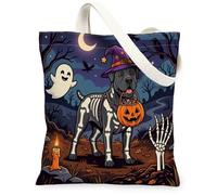 Halloween Cane Corso Dog Canvas Tote Bag for Shopping 13x15, Horror Puppy Graveyard Reusable Grocery Print Pattern Bag for Women, Spooky Scary Aesthetic Painting Gift Decor