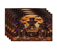 Halloween Cane Corso Dog Placemats Set of 4, 12x18 Inch, Vintage Puppy Witch Cauldron 4Pcs Soft Table Mats for Dinning, Scary Pattern Holiday Home Kitchen Decor