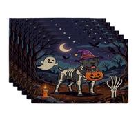 Halloween Cane Corso Dog Placemats Set of 6, 12x18 Inch, Horror Puppy Graveyard 6Pcs Soft Table Mats for Home Dinning, Spooky Scary Holiday Party Kitchen Print Pattern Decor