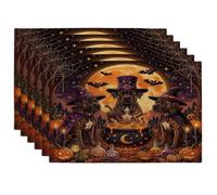 Halloween Cane Corso Dog Placemats Set of 6, 12x18 Inch, Vintage Puppy Witch Cauldron 6Pcs Soft Table Mats for Dinning, Scary Pattern Holiday Home Kitchen Decor