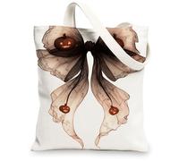 Halloween Canvas Tote Bags, Artistic Pumpkin Design Reusable Grocery Bags, Lightweight Washable Shoulder Strap Canvas Bags, White, 13x15 Inch