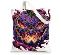 Halloween Canvas Tote Bags, Artistic Pumpkin Design Reusable Grocery Bags, Lightweight Washable Shoulder Strap Canvas Bags for Gym Outdoor Travel Beach Picnic 13x15 Inch