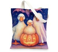 Halloween Canvas Tote Bags, Cute Duck Pattern Reusable Grocery Bags, Fun Lightweight Washable Shoulder Strap Canvas Bags fo, Multi-colored, 13x15 Inch