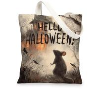 Halloween Canvas Tote Bags, Cute Mouse Design Reusable Shopping Bags, Spooky Vintage Art Lightweight Washable Canvas Bags for Trick or Treating, Party, Beach 13x15 Inch