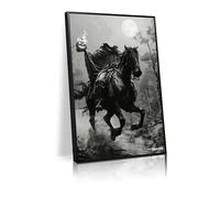 Halloween Canvas Wall Painting Headless Knight Printed Poster Legend Sleepy Valley Halloween Savin Festival Dark Gothic Horror Decoration Creepy Strange Ghost Stories Artwork(L30 xW20-framed)