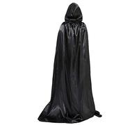 Halloween Cape Black Hooded Cloak Full Length Robe Cape with Tether for Halloween Costume Cosplay Party
