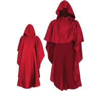 Halloween Cape Men's Red Hooded Cape Costume, Wizard Robe, Cape Coat, Renaissance Cape Jacket, Gothic Cosplay Uniform, Knight Capelet, Medieval Pagan Outfit for Adults, Halloween Party