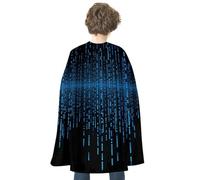 Halloween Cape Reversible Blue And Red Blue Binary Matrix Medieval Cloak Renaissance Cosplay Birthday Party Dress Up Costume