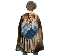 Halloween Cape Reversible Blue And Red Mountain Dip-Dyed Macrame Medieval Cloak Renaissance Cosplay Birthday Party Dress Up Costume