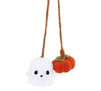 Halloween Car Accessories Crochet Ghost and Pumpkin Hanging Ornaments, Cute Spooky Car Mirror Decor for Women, Teen, Fall and Holiday Decoration