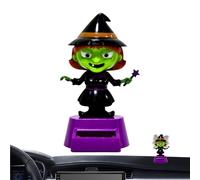 Halloween Car Dash Decorations | Witch Car Dashboard Ornaments | Solar-Powered Shaking Head Interior Ornament for Halloween Inside Home Desktop Men Women