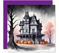 Halloween Card - Haunted House - Spooky Happy Halloween Cards - 145 x 145mm