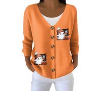 Halloween Cardigans for Women UK - Womens Funny Ghost Pumpkin Print Autumn Winter Long Sleeve Button Down Knit Cardigan Sweater Festive Clothes 40th Birthday Gifts for Women,Yellow,M,u563k