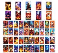Halloween Cards - 50X Scary Illustration Cards - Pumpkin Skeleton Ghost Castle Greeting Card Funny Postcards Assorted Note for Classroom Home 4x6 Inch
