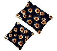 Halloween Cartoon Eyes Monsters Pattern Pocket Cosmetic Bag, Waterproof Squeeze Makeup Bag No Zipper Self-Closing, Portable Mini Travel Storage for Headphones Jewelry