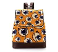 Halloween Cartoon Eyes Seamless Monsters Pattern Women Laptop Backpack, PU Leather Daypack Fashion Rucksack Travel Shoulder Bag