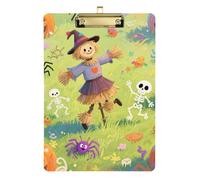 Halloween Cartoon Orange Pumpkin Scarecrow Acrylic Pocket clipboards Standard Letter A4 Size Plastic for Nursing Student Trade Quest Gold 12x9in Tablas para escribir