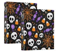 Halloween Cartoon Skulls Three Ring Binders 1.5 Inch Hold 200 Sheets Cute Folders Portfolio Round Ring View Binder, 12.4x10.63x2.36inch, 1 Pack