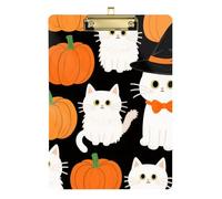 Halloween Cartoon White Cats Pumpkins Acrylic Hanging clipboard Standard Letter A4 Size Plastic for Nursing Student Trade Quest Gold 12x9in Tabla para escribir con Clip