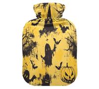 Halloween Castle Bat Hot Cold Water Bottle with Fleece Cover PVC Hot Water Bag 2 Liter