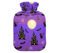 Halloween Castle Bat Purple Hot Water Bottle with Cover for Pain Relief Feet Warmer for Pregnant, 1L